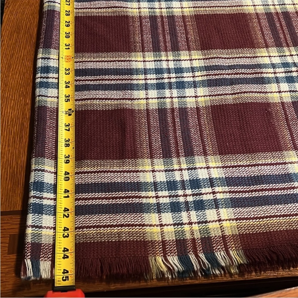 Roots | Size 45”x45”  Burgundy, Blue, Yellow & White Plaid Scarf/Shawl - Picture 7 of 7